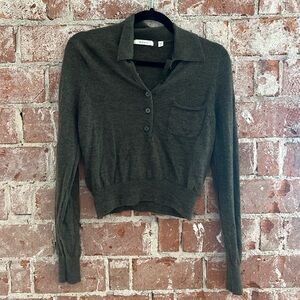 doen olive cashmere collared henley sweater